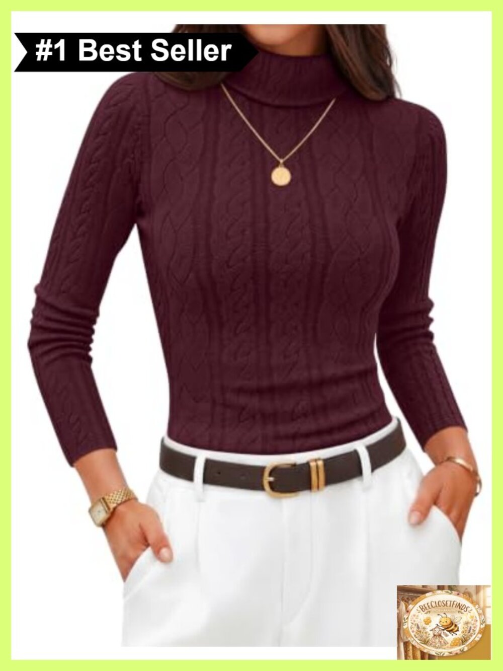 ZESICA Women's Turtleneck Long Sleeve Ruched Cable Knit Slim Fit Top